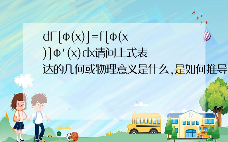 dF[φ(x)]=f[φ(x)]φ'(x)dx请问上式表达的几何或物理意义是什么,是如何推导出来的?