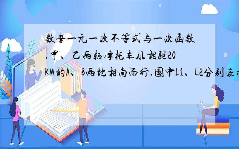 数学一元一次不等式与一次函数,甲、乙两辆摩托车从相距20KM的A、B两地相向而行,图中L1、L2分别表示甲、乙两辆摩托车离A地距离S(KM)与行驶时间t（H）之间的函数关系（1）哪辆摩托车速度快?