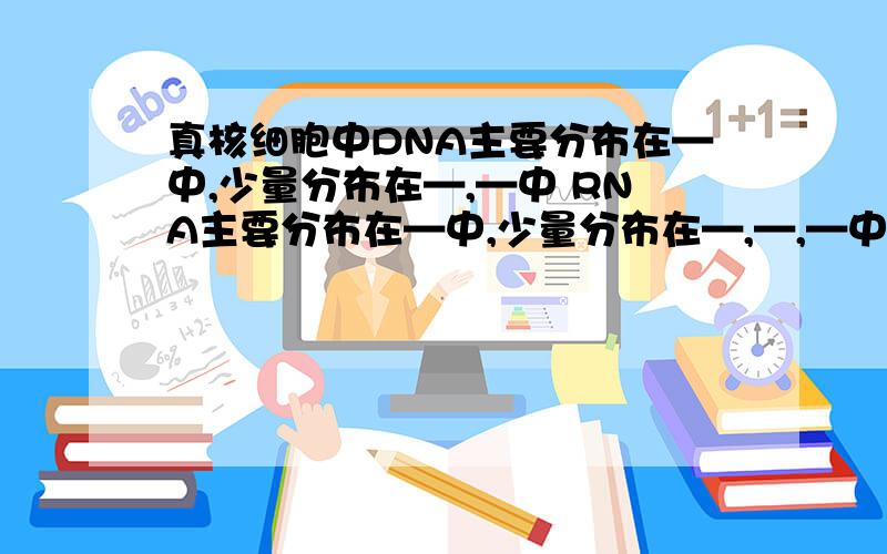 真核细胞中DNA主要分布在—中,少量分布在—,—中 RNA主要分布在—中,少量分布在—,—,—中.