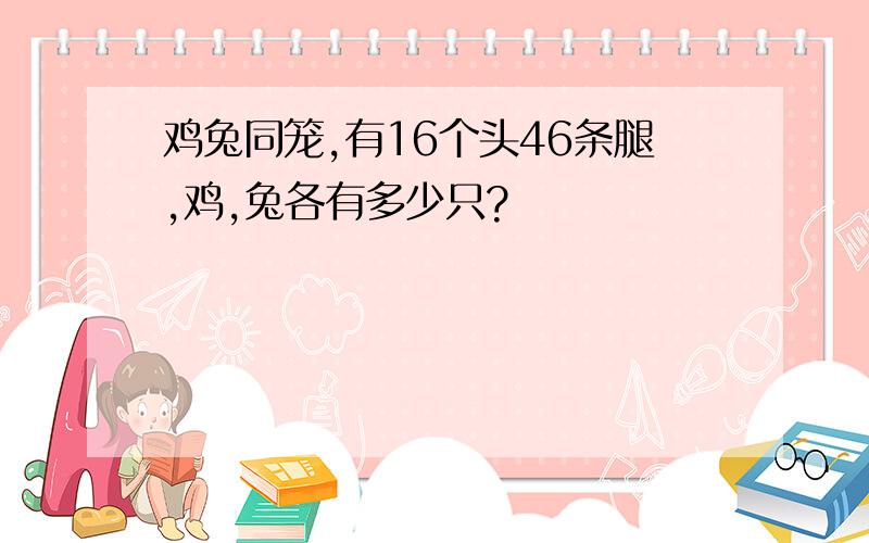 鸡兔同笼,有16个头46条腿,鸡,兔各有多少只?