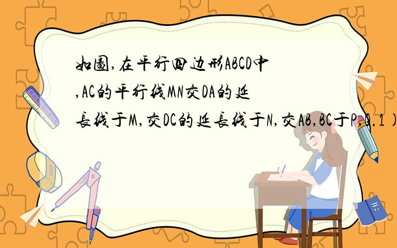 如图,在平行四边形ABCD中,AC的平行线MN交DA的延长线于M,交DC的延长线于N,交AB,BC于P,Q.1) 请指出图中平行四边形的个数,并说明理由.(2) MP与QN能相等吗?