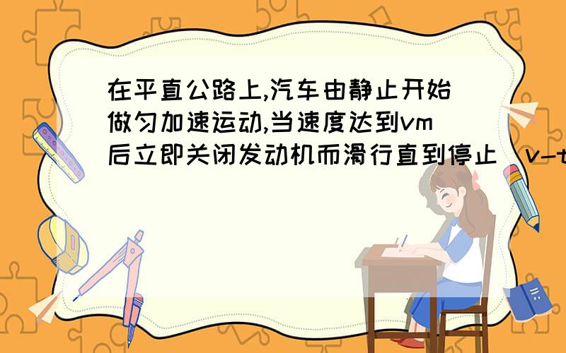 在平直公路上,汽车由静止开始做匀加速运动,当速度达到vm后立即关闭发动机而滑行直到停止．v-t图象如图所示,汽车的牵引力为F,摩擦力为f,全过程中牵引力做功W1,克服摩擦力做功为W2,则A．F