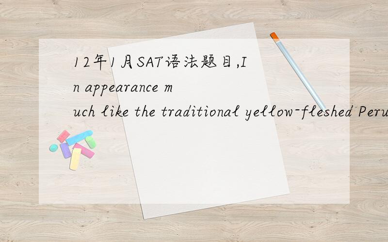 12年1月SAT语法题目,In appearance much like the traditional yellow-fleshed Peruvian potato,( the hybrid Yukon Gold potato was developed by Canadian researchers.)上面括号里是正确答案,为什么不能是 however,the hybrid Yukon Gold pota