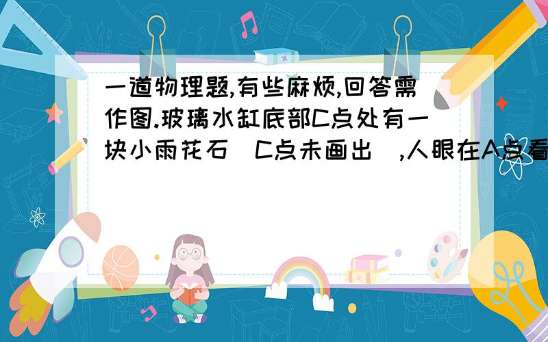 一道物理题,有些麻烦,回答需作图.玻璃水缸底部C点处有一块小雨花石（C点未画出）,人眼在A点看到雨花石在B点,请你画出A点射出来的激光照射到雨花石的光路图