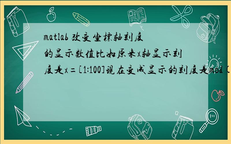 matlab 改变坐标轴刻度的显示数值比如原来x轴显示刻度是x=[1:100]现在变成显示的刻度是mod(x,10)还要保持原来的图像不变