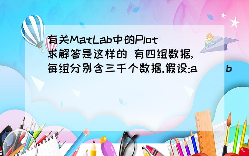 有关MatLab中的Plot求解答是这样的 有四组数据,每组分别含三千个数据.假设:a[] b[]  c[] d[]1：我希望绘制成4条曲线在一个figure里进行对比2：每条曲线每隔50个数据用符号（‘+’,‘-’,‘>’）进