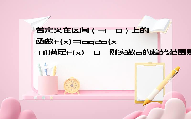 若定义在区间（-1,0）上的函数f(x)=log2a(x+1)满足f(x)>0,则实数a的趋势范围是