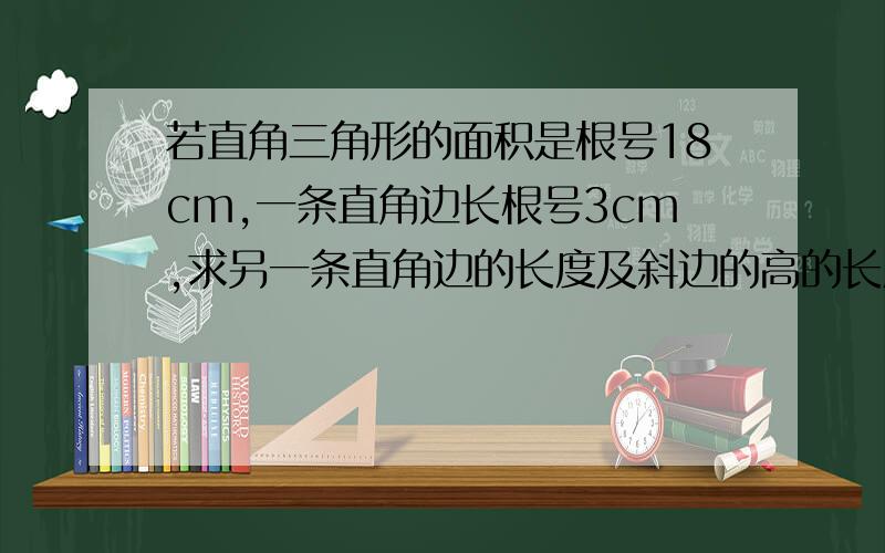 若直角三角形的面积是根号18cm,一条直角边长根号3cm,求另一条直角边的长度及斜边的高的长度是斜边的高的长度！