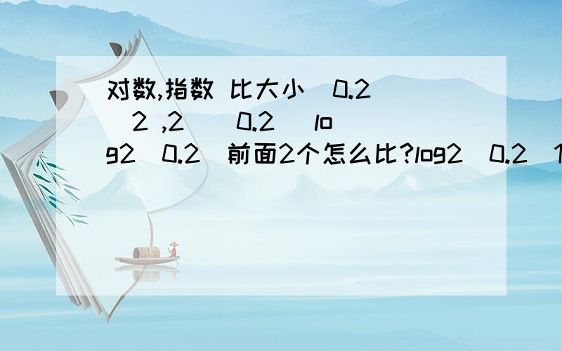 对数,指数 比大小(0.2)^2 ,2^(0.2) log2(0.2)前面2个怎么比?log2(0.2)1 2^(0.2)>1错了..应是(0.2)^2>0 2^(0.2)>1