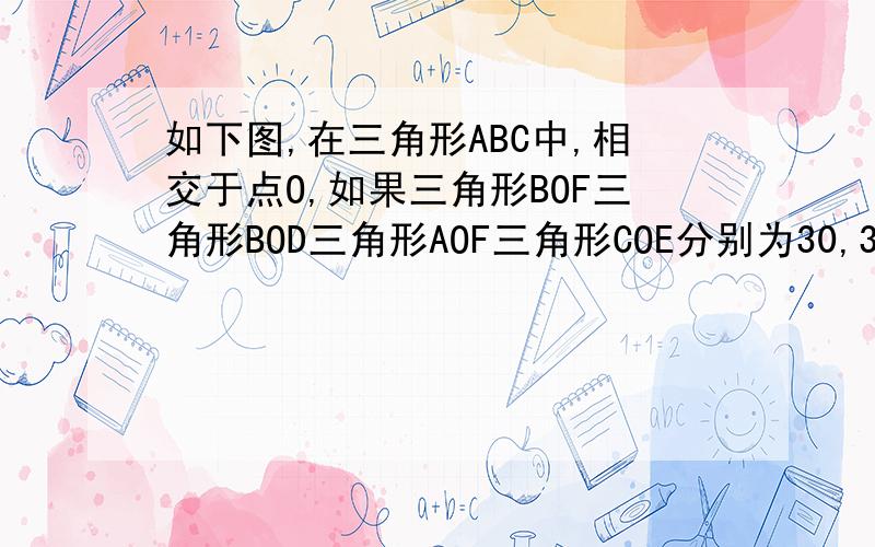 如下图,在三角形ABC中,相交于点O,如果三角形BOF三角形BOD三角形AOF三角形COE分别为30,35,40,84,你能求出三角形ABC的面积吗图在个人中心相册里