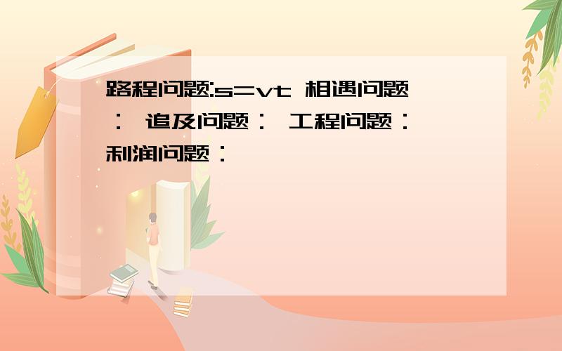 路程问题:s=vt 相遇问题： 追及问题： 工程问题： 利润问题：