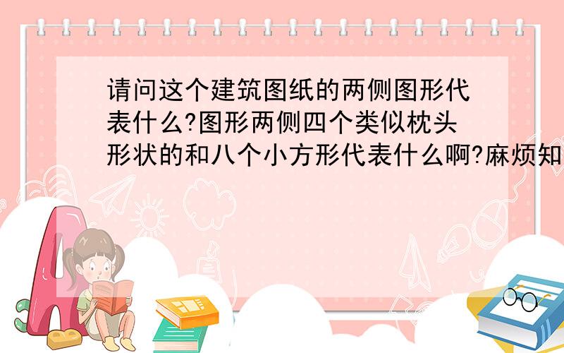 请问这个建筑图纸的两侧图形代表什么?图形两侧四个类似枕头形状的和八个小方形代表什么啊?麻烦知道的高手帮我解答一下,急用,感激不尽!