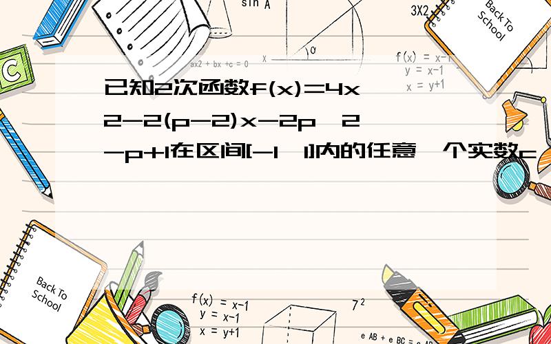 已知2次函数f(x)=4x^2-2(p-2)x-2p^2-p+1在区间[-1,1]内的任意一个实数c,都有f(c)