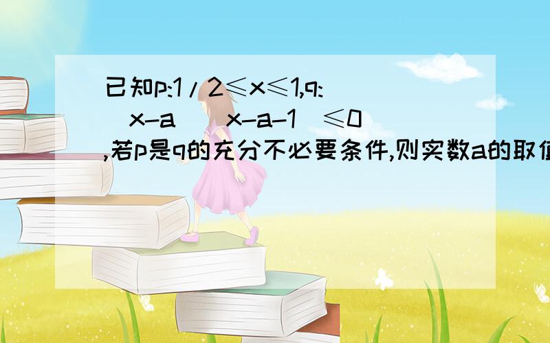 已知p:1/2≤x≤1,q:(x-a)(x-a-1)≤0,若p是q的充分不必要条件,则实数a的取值范围是方法~这类题一看就囧..