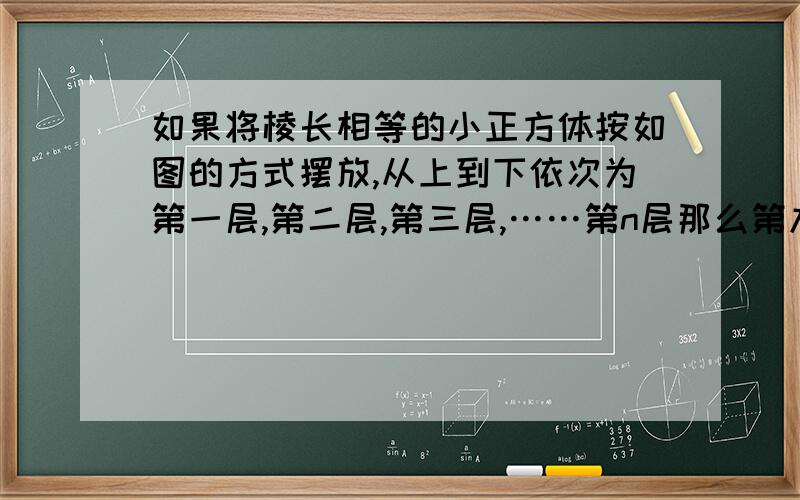 如果将棱长相等的小正方体按如图的方式摆放,从上到下依次为第一层,第二层,第三层,……第n层那么第九层的小正方体个数为多少?当层数为10时,小正方体的个数是多少?