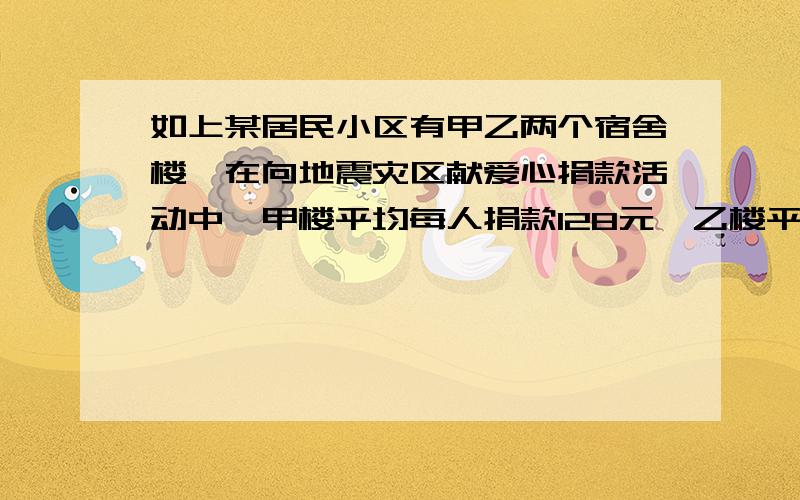 如上某居民小区有甲乙两个宿舍楼,在向地震灾区献爱心捐款活动中,甲楼平均每人捐款128元,乙楼平均每人捐款102元,而这两个宿舍楼的总平均每人捐款是120.2元,那么甲乙两栋宿舍楼的人数比是