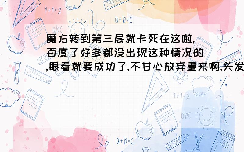 魔方转到第三层就卡死在这啦,百度了好多都没出现这种情况的,眼看就要成功了,不甘心放弃重来啊,头发都要抓没了,