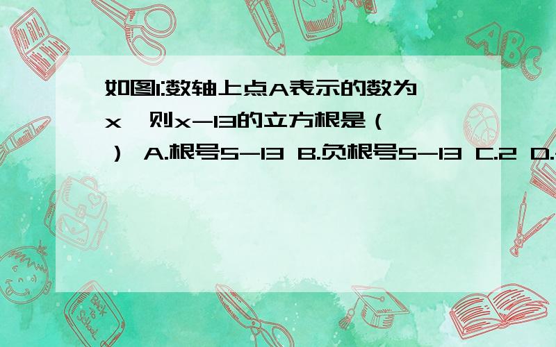 如图1:数轴上点A表示的数为x,则x-13的立方根是（ ） A.根号5-13 B.负根号5-13 C.2 D.-2