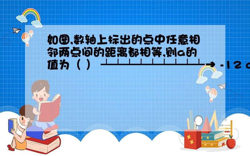 如图,数轴上标出的点中任意相邻两点间的距离都相等,则a的值为（ ） ┷┷┷┷┷┷┷┷┷→ -12 a 20