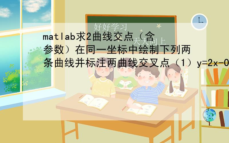 matlab求2曲线交点（含参数）在同一坐标中绘制下列两条曲线并标注两曲线交叉点（1）y=2x-0.5（2）x=sin（3t)cos(t)y=sin（3t)sin(t)0