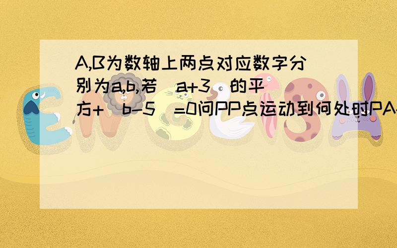 A,B为数轴上两点对应数字分别为a,b,若（a+3）的平方+|b-5|=0问PP点运动到何处时PA+PB+PO的值最小