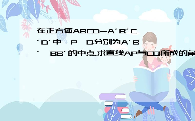 在正方体ABCD-A’B’C’D’中,P、Q分别为A’B’,BB’的中点.求直线AP与CQ所成的角的大小2．求直线AP与BD所成的角的大小