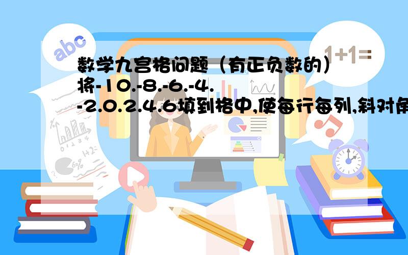 数学九宫格问题（有正负数的）将-10.-8.-6.-4.-2.0.2.4.6填到格中,使每行每列,斜对角的三个数之和相等,