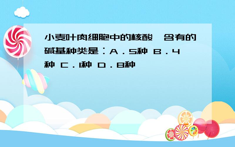 小麦叶肉细胞中的核酸,含有的碱基种类是：A．5种 B．4种 C．1种 D．8种