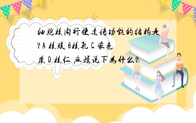 细胞核内行使遗传功能的结构是?A 核膜 B核孔 C 染色质 D 核仁 麻烦说下为什么?