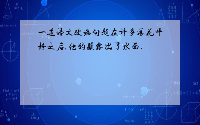 一道语文改病句题在许多浪花平静之后,他的头露出了水面.