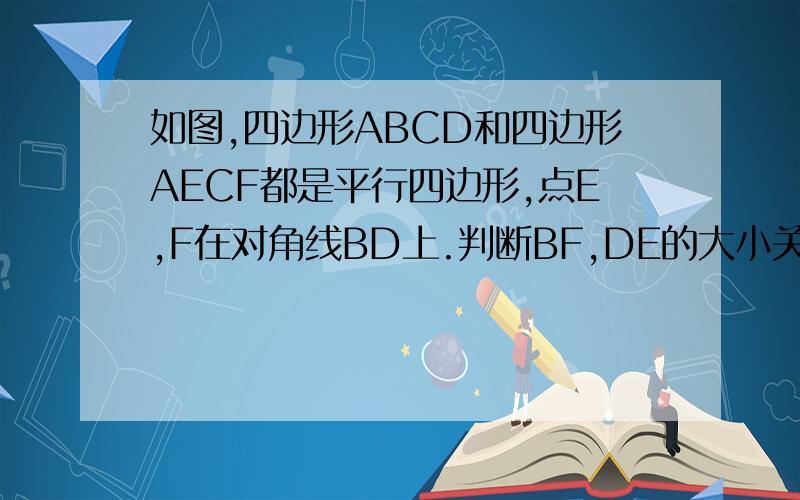 如图,四边形ABCD和四边形AECF都是平行四边形,点E,F在对角线BD上.判断BF,DE的大小关系,并说明理由