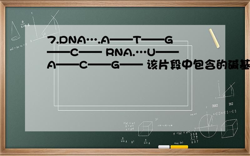 7.DNA….A——T——G——C—— RNA.…U——A——C——G—— 该片段中包含的碱基种类.核苷酸种类7.DNA….A——T——G——C——RNA.…U——A——C——G—— 该片段中包含的碱基种类.核苷酸种类依