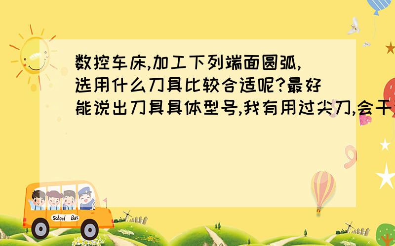 数控车床,加工下列端面圆弧,选用什么刀具比较合适呢?最好能说出刀具具体型号,我有用过尖刀,会干涉