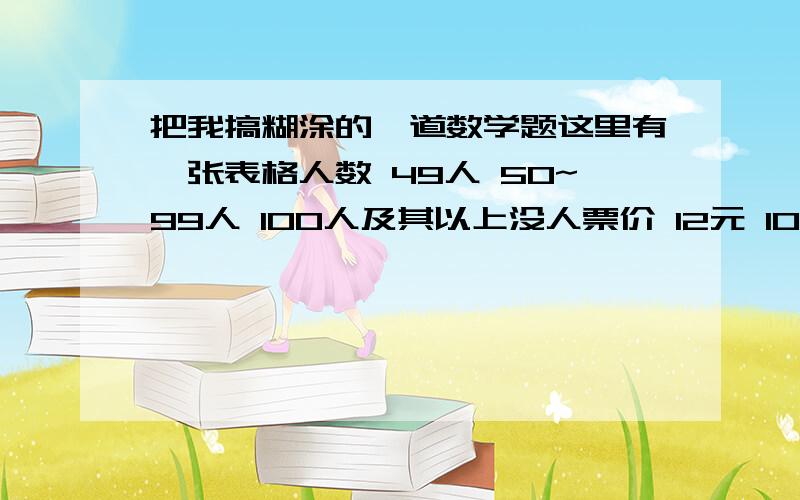 把我搞糊涂的一道数学题这里有一张表格人数 49人 50~99人 100人及其以上没人票价 12元 10元 8元现有2个旅游团,如果分别购票,2个团共应付1166元钱；如果两个旅游团合并在一起购票,一共只需付