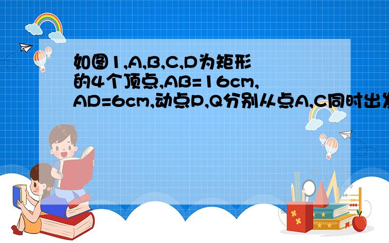 如图1,A,B,C,D为矩形的4个顶点,AB=16cm,AD=6cm,动点P,Q分别从点A,C同时出发,点P以3cm/s的速度向点B移动,一直到达B为止,点Q以2cm/s的速度向D移动（1) P,Q两点从出发开始到几秒时四边形PBCQ的面积为33平