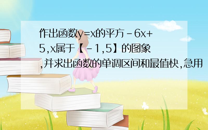 作出函数y=x的平方-6x+5,x属于【-1,5】的图象,并求出函数的单调区间和最值快,急用