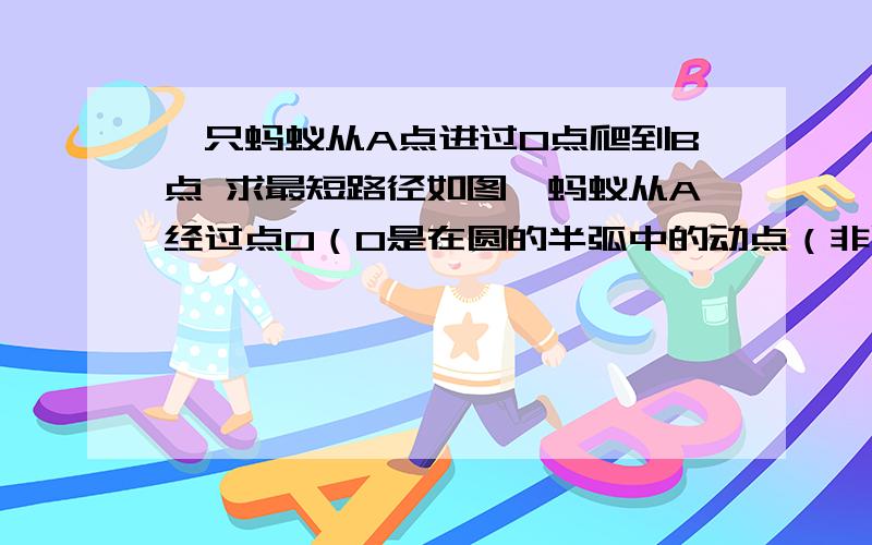 一只蚂蚁从A点进过O点爬到B点 求最短路径如图,蚂蚁从A经过点O（O是在圆的半弧中的动点（非圆心也非中点））到B点求最短路径时O的位置或者O与半径和高的关系