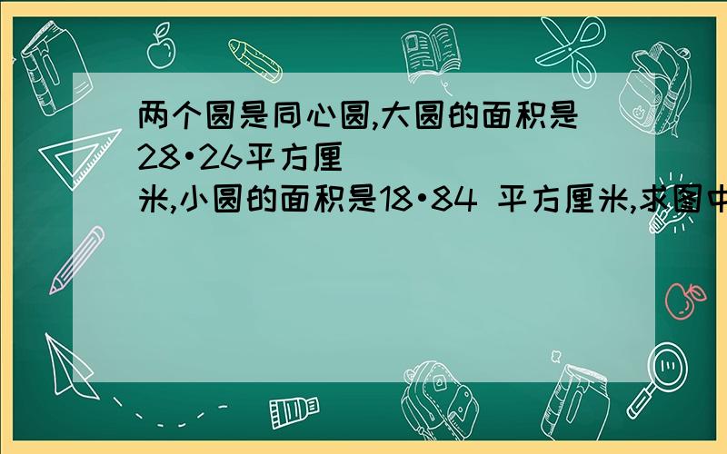 两个圆是同心圆,大圆的面积是28•26平方厘米,小圆的面积是18•84 平方厘米,求图中阴影部分的面积.