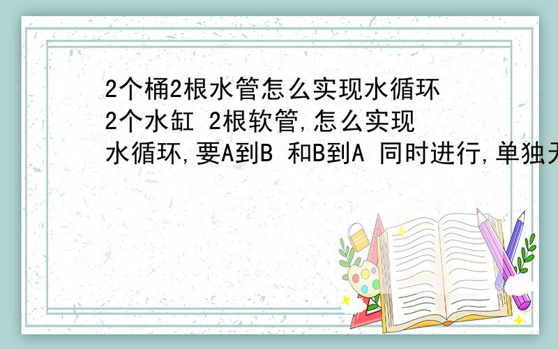 2个桶2根水管怎么实现水循环2个水缸 2根软管,怎么实现水循环,要A到B 和B到A 同时进行,单独无动力让A到B我也知道,回答满意在加100