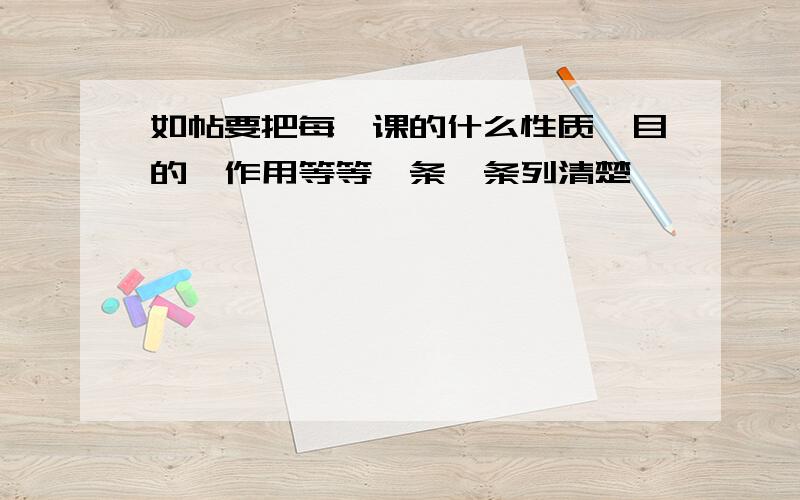 如帖要把每一课的什么性质,目的,作用等等一条一条列清楚,