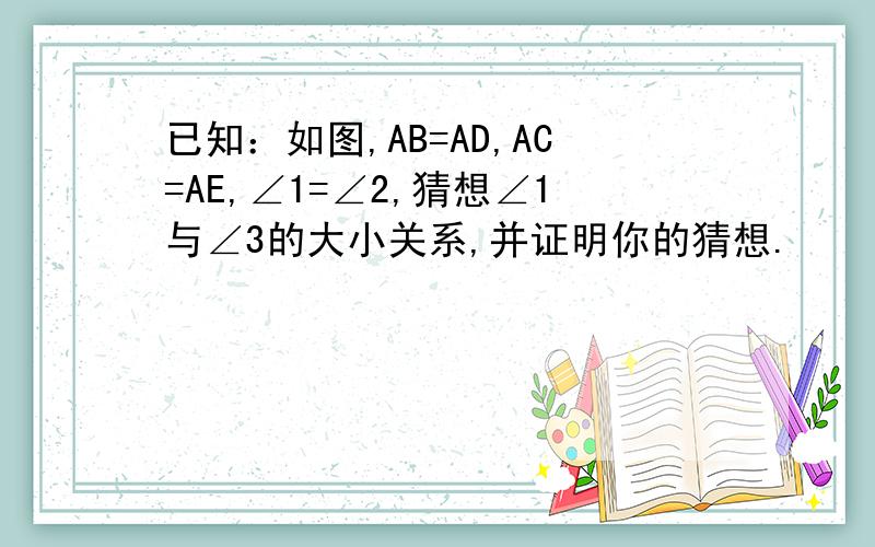 已知：如图,AB=AD,AC=AE,∠1=∠2,猜想∠1与∠3的大小关系,并证明你的猜想.