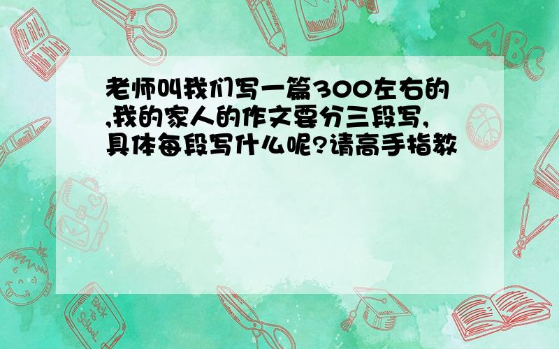 老师叫我们写一篇300左右的,我的家人的作文要分三段写,具体每段写什么呢?请高手指教