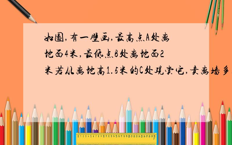 如图,有一壁画,最高点A处离地面4米,最低点B处离地面2米若从离地高1.5米的C处观赏它,责离墙多远时,视角最大