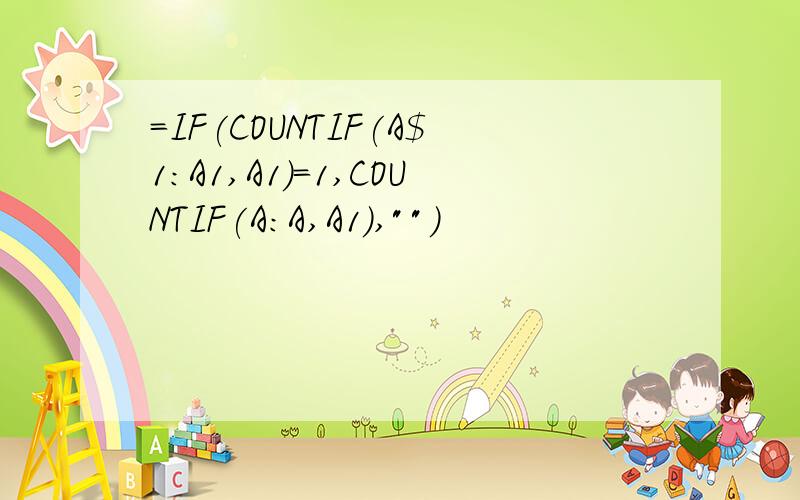 =IF(COUNTIF(A$1:A1,A1)=1,COUNTIF(A:A,A1),