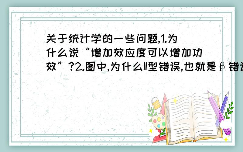 关于统计学的一些问题,1.为什么说“增加效应度可以增加功效”?2.图中,为什么II型错误,也就是β错误是那个区域呢?