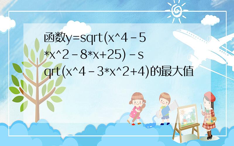 函数y=sqrt(x^4-5*x^2-8*x+25)-sqrt(x^4-3*x^2+4)的最大值