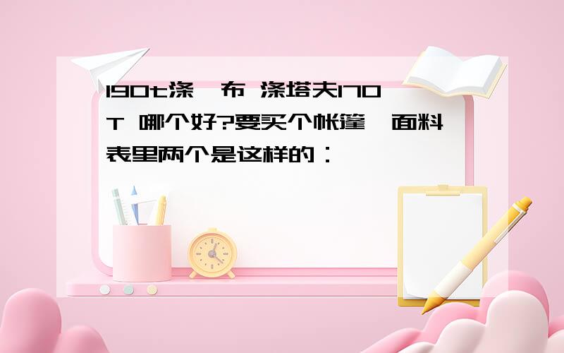 190t涤纶布 涤塔夫170T 哪个好?要买个帐篷,面料表里两个是这样的：