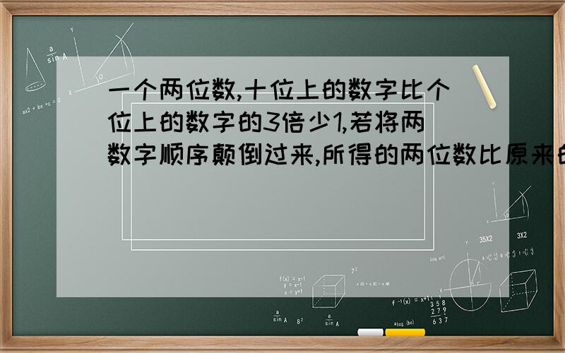 一个两位数,十位上的数字比个位上的数字的3倍少1,若将两数字顺序颠倒过来,所得的两位数比原来的两位数小27一个两位数,十位上的数字比个位上的数字的3倍少1,若将两个数字顺序颠倒过来,