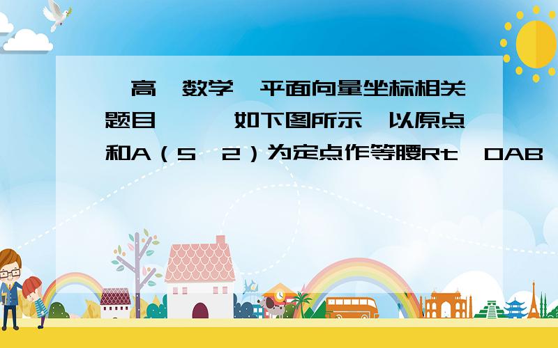 【高一数学】平面向量坐标相关题目》》》如下图所示,以原点和A（5,2）为定点作等腰Rt△OAB,使∠OBA=90°,求点B和向量AB的坐标.