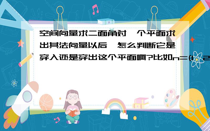 空间向量求二面角对一个平面求出其法向量以后,怎么判断它是穿入还是穿出这个平面啊?比如n=(1,2,2)是从原点指向点(1,2,2)么？那么从原点指出来的向量对任何一个平面不都是穿入的吗？（我